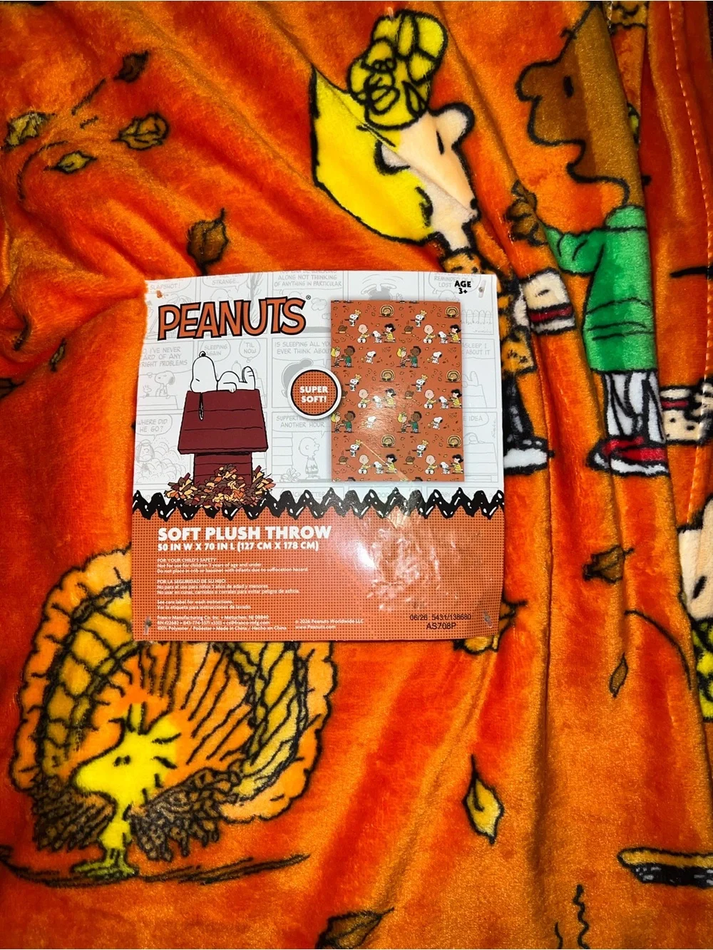 NWT Peanuts Snoopy Soft Plush Autumn Fall Themed Throw Blanket 50